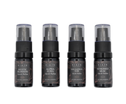 Four black perfume bottles with labels on a white background. RIAJN eau de parfum sample set.