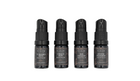 Four black spray bottles with labels on a white background. RIAJN body & face serum sample set.