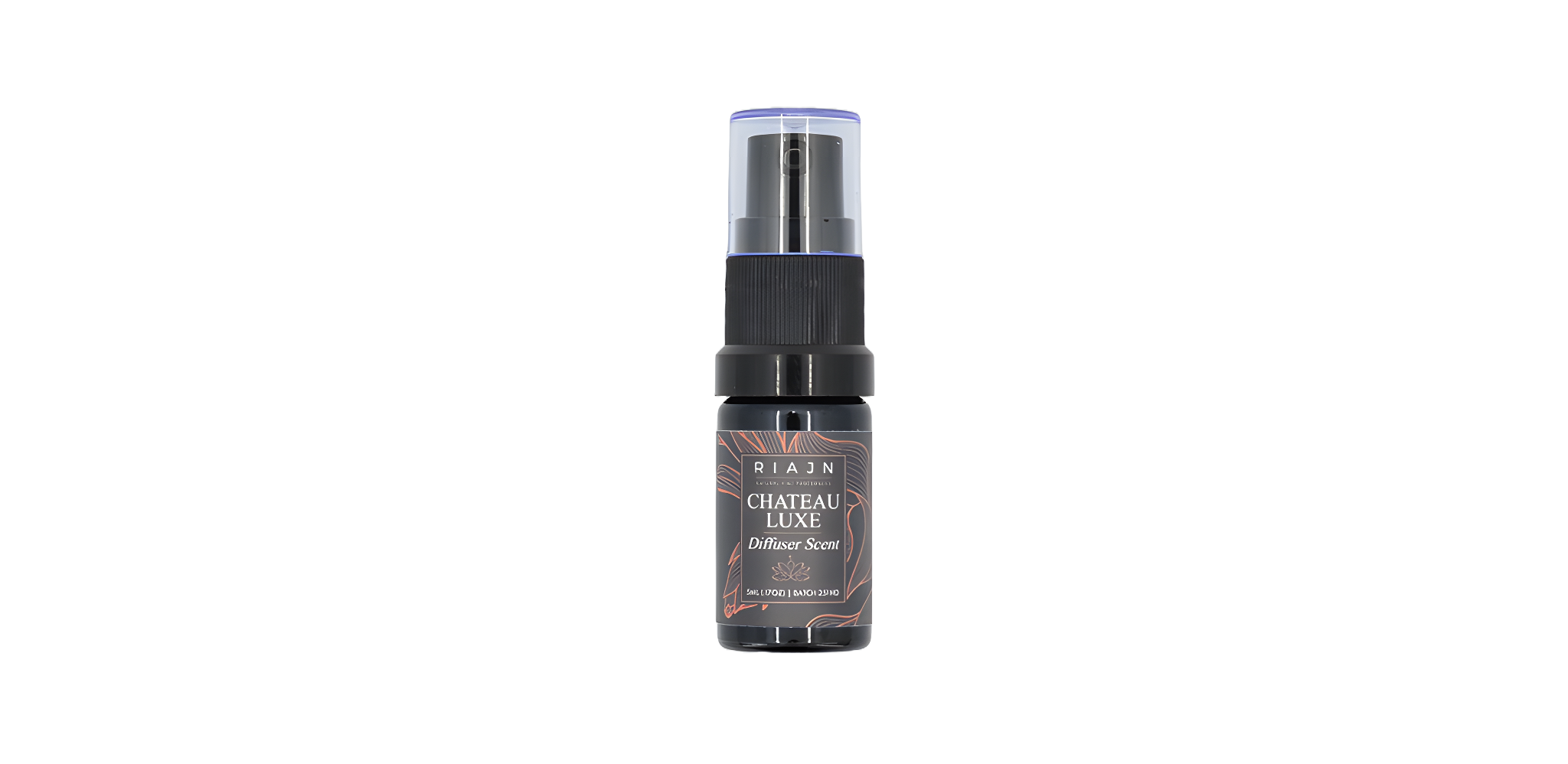 One 5ml ultraviolet glass bottle of Chateau Luxe Diffuse Scent on a white background