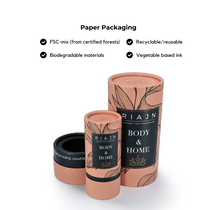 Paper packaging with RIAJN branding on a white background with paper tube features.
