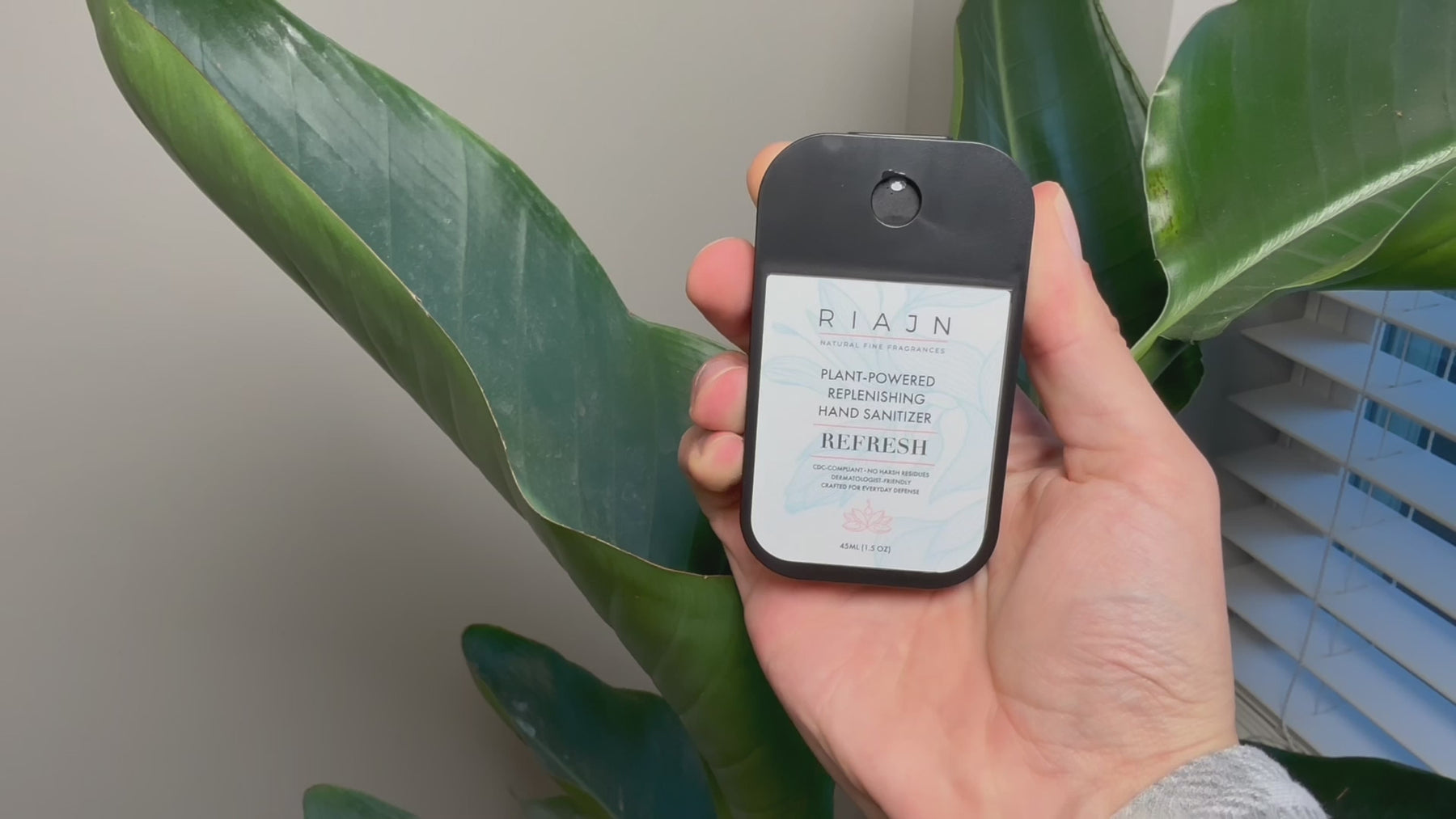 Video with b-roll highlighting RIAJN replenishing hand sanitizer mist (Refresh scent)
