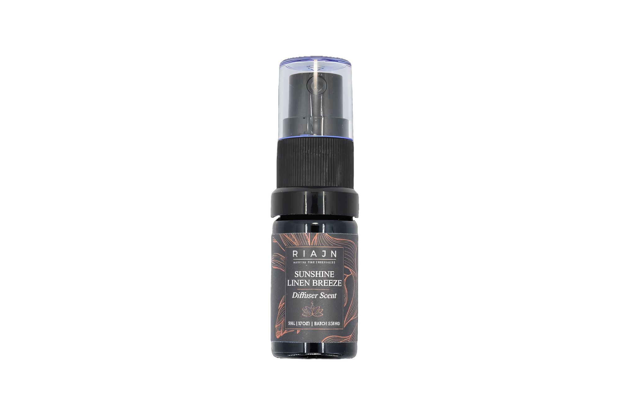 One 5ml ultraviolet glass bottle of Sunshine Linen Breeze Diffuse Scent on a white background